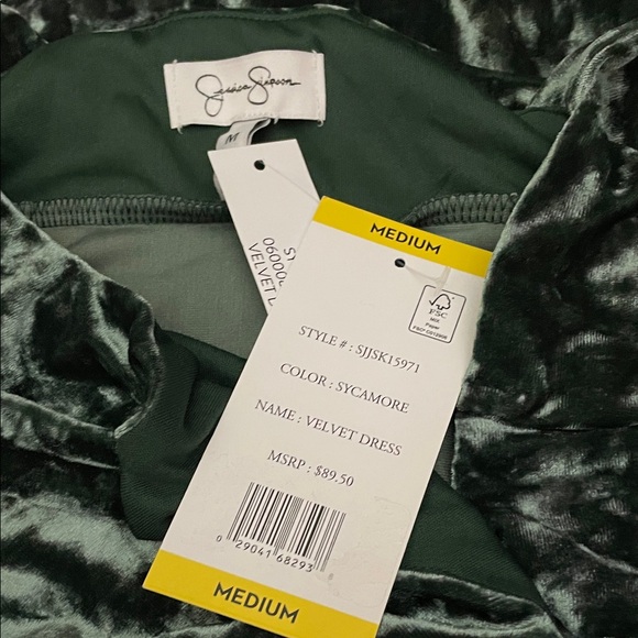 Jessica Simpson Dark Green Velvet Midi Dress NWT Size Medium - Picture 3 of 3